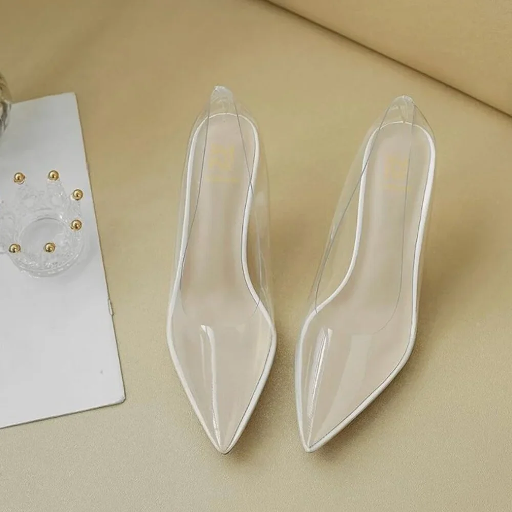 NWOB Clear Wedge Heel Pumps with Rhinestones Pointed Toe Transparent Wedge Heel